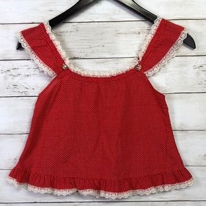 Vintage girls polka dot and lace summer sleeveless tank top shirt, 5/6